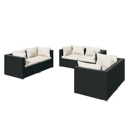 Salon de jardin 6 pcs avec coussins Résine tressée Noir 3