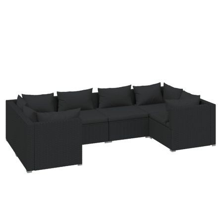 Salon de jardin 6 pcs avec coussins Résine tressée Noir