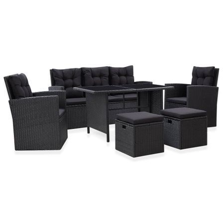 Salon de jardin 6 pcs avec coussins Résine tressée Noir 60