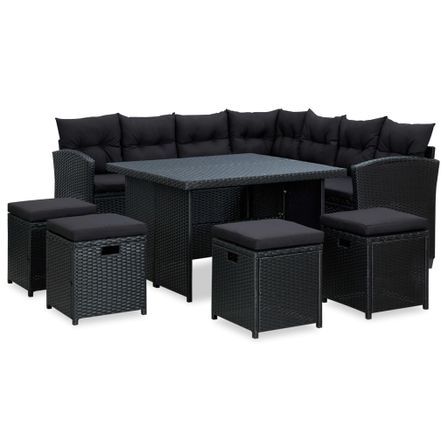 Salon de jardin 6 pcs avec coussins Résine tressée Noir 55