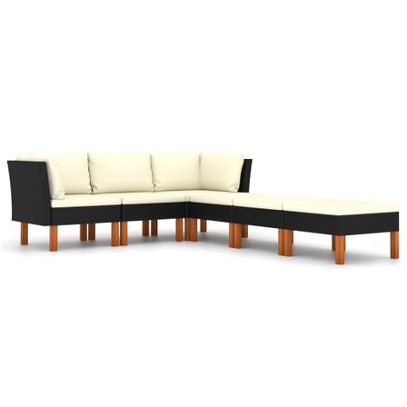Salon de jardin 6 pcs avec coussins Résine tressée Noir 48