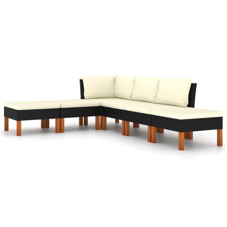 Salon de jardin 6 pcs avec coussins Résine tressée Noir 46