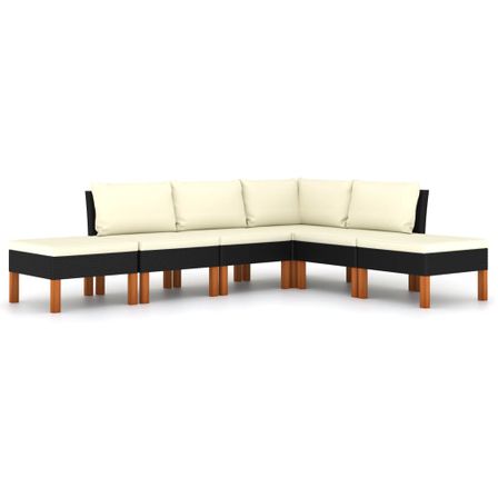 Salon de jardin 6 pcs avec coussins Résine tressée Noir 53