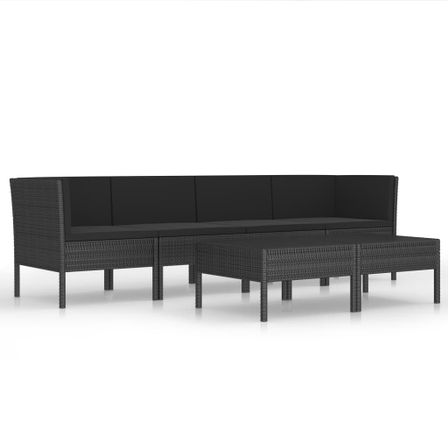 Salon de jardin 6 pcs avec coussins Résine tressée Noir 40