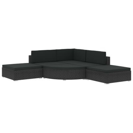 Salon de jardin 6 pcs avec coussins Résine tressée Noir 29