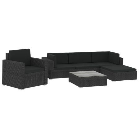 Salon de jardin 6 pcs avec coussins Résine tressée Noir 28
