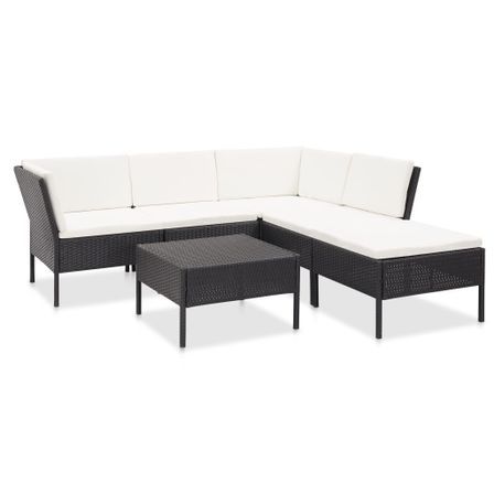 Salon de jardin 6 pcs avec coussins Résine tressée Noir 32