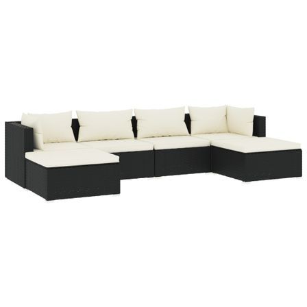 Salon de jardin 6 pcs avec coussins Résine tressée Noir 19
