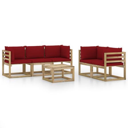 Salon de jardin 6 pcs avec coussins rouge bordeaux 4