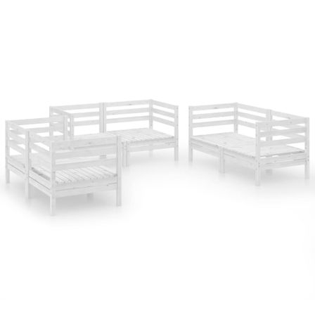 Salon de jardin 6 pcs Blanc Bois de pin massif 17