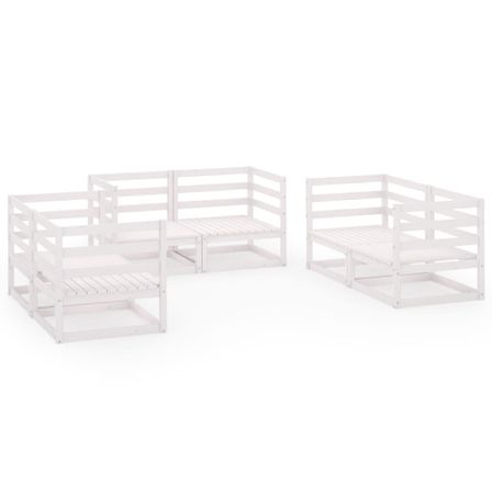 Salon de jardin 6 pcs Blanc Bois de pin massif 3