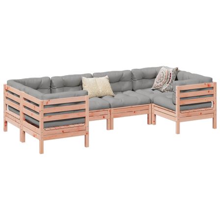 Salon de jardin 6 pcs et coussins bois massif sapin de douglas