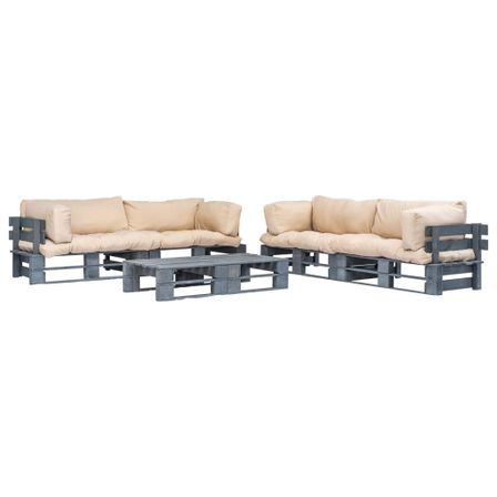 Salon de jardin 6 pcs palettes avec coussins sable Bois 2