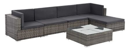 Salon de jardin 6 pièces résine tressée coussins gris foncé Blanca