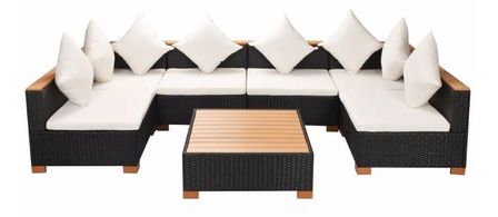 Salon de jardin 6 pièces résine tressée noir et coussins blanc Kimberly