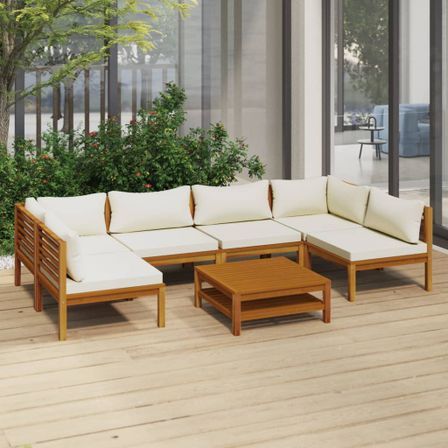 Salon de jardin 7 pcs avec coussin crème Bois d'acacia solide 3