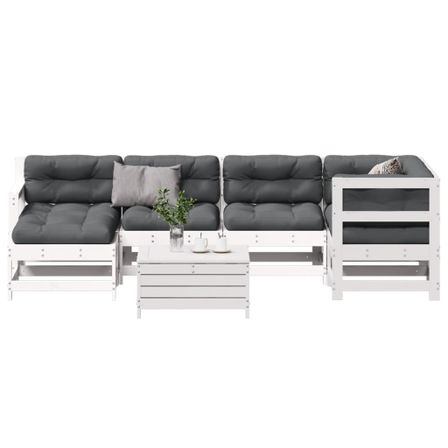 Salon de jardin 7 pcs avec coussins blanc bois de pin massif