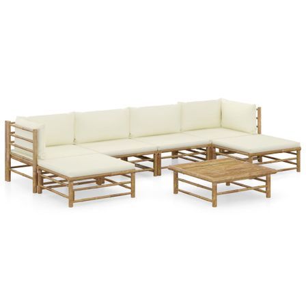 Salon de jardin 7 pcs avec coussins blanc crème Bambou 3