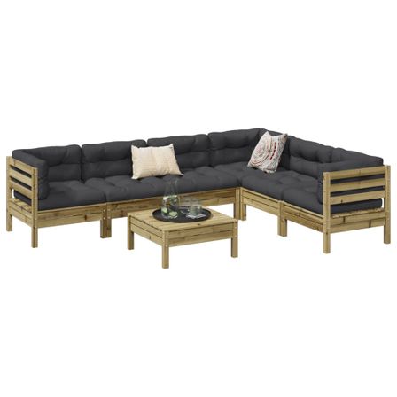 Salon de jardin 7 pcs avec coussins bois de pin imprégné