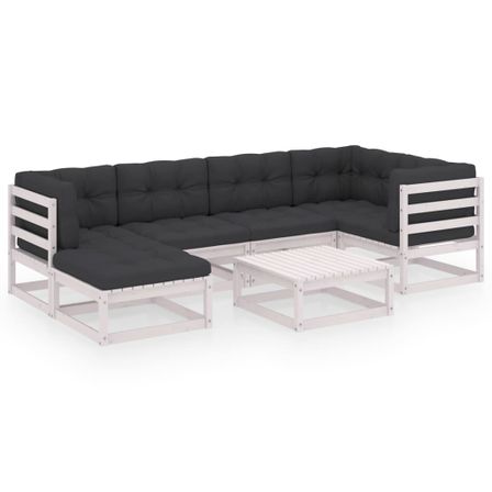 Salon de jardin 7 pcs avec coussins Bois de pin massif 52