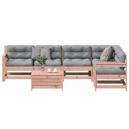 Salon de jardin 7 pcs avec coussins bois massif douglas