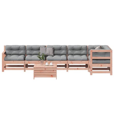 Salon de jardin 7 pcs avec coussins bois massif douglas