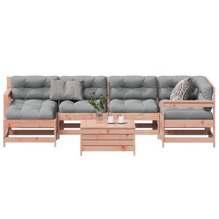Salon de jardin 7 pcs avec coussins bois massif douglas