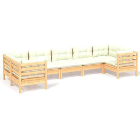 Salon de jardin 7 pcs avec coussins crème Bois de pin 8