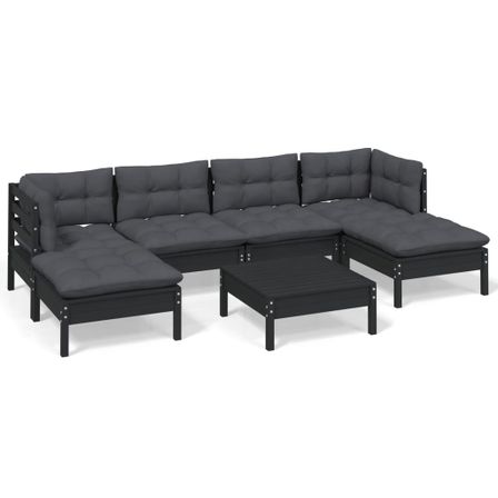 Salon de jardin 7 pcs avec coussins gris Bois de pin 8