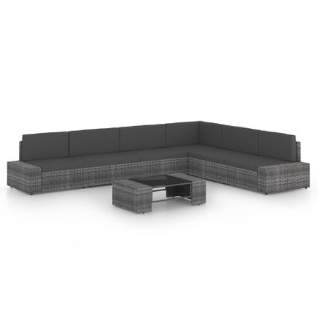 Salon de jardin 7 pcs avec coussins Gris Résine tressée 5