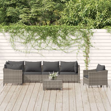 Salon de jardin 7 pcs avec coussins Gris Résine tressée
