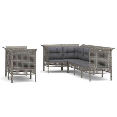 Salon de jardin 7 pcs avec coussins Gris Résine tressée