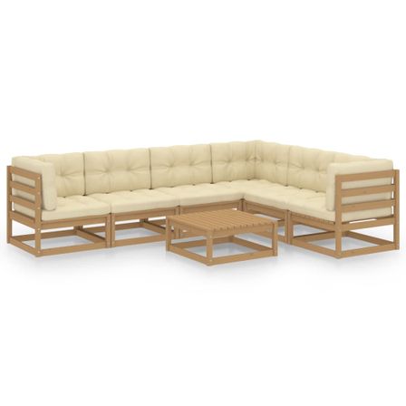 Salon de jardin 7 pcs avec coussins Marron miel Bois de pin 20
