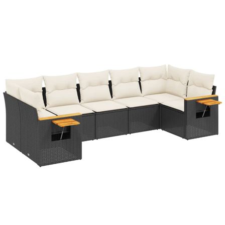 Salon de jardin 7 pcs avec coussins noir résine tressée