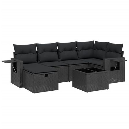 Salon de jardin 7 pcs avec coussins noir résine tressée