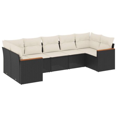Salon de jardin 7 pcs avec coussins noir résine tressée
