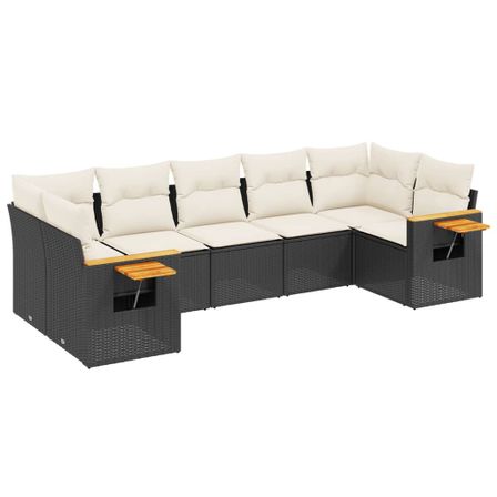 Salon de jardin 7 pcs avec coussins noir résine tressée