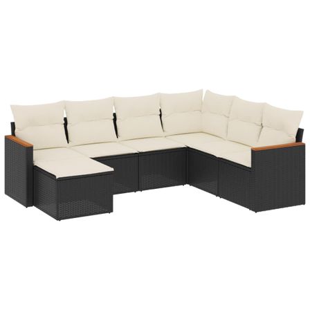 Salon de jardin 7 pcs avec coussins noir résine tressée