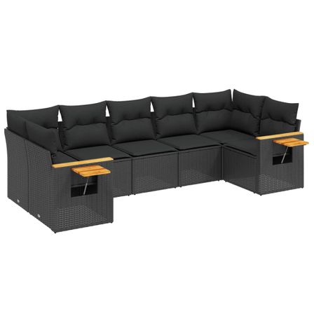 Salon de jardin 7 pcs avec coussins noir résine tressée