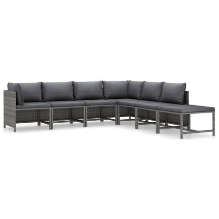 Salon de jardin 7 pcs avec coussins Résine tressée Gris 35