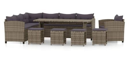 Salon de jardin 7 pcs avec coussins Résine tressée Gris 18