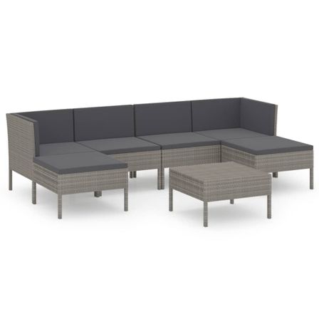 Salon de jardin 7 pcs avec coussins Résine tressée Gris 21