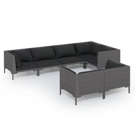 Salon de jardin 7 pcs avec coussins Résine tressée Gris foncé 3
