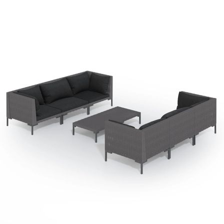 Salon de jardin 7 pcs avec coussins Résine tressée Gris foncé 4