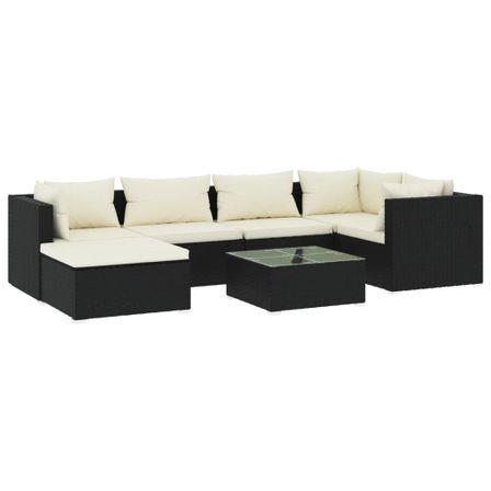 Salon de jardin 7 pcs avec coussins Résine tressée Noir 13
