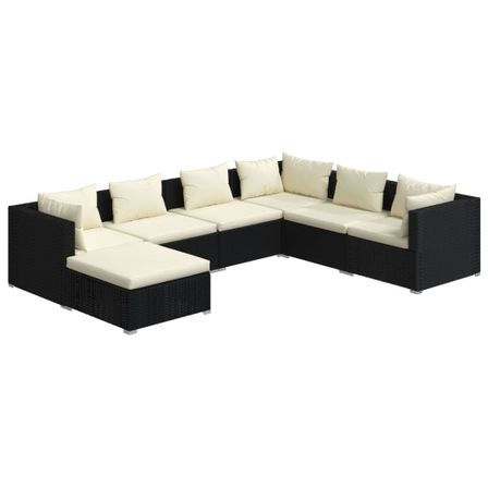 Salon de jardin 7 pcs avec coussins Résine tressée Noir 6