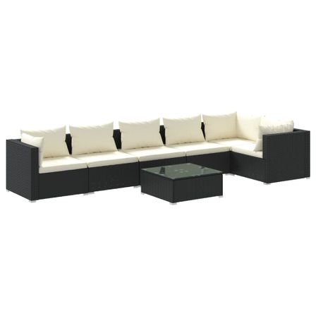 Salon de jardin 7 pcs avec coussins Résine tressée Noir 2