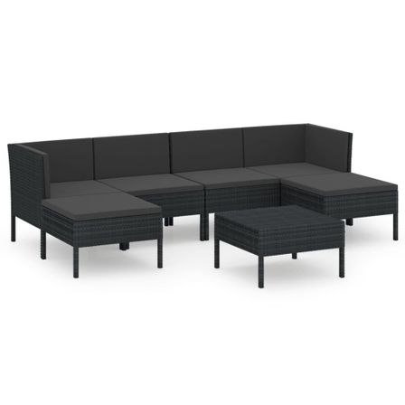 Salon de jardin 7 pcs avec coussins Résine tressée Noir 46