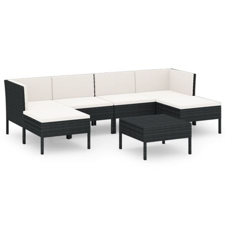 Salon de jardin 7 pcs avec coussins Résine tressée Noir 45
