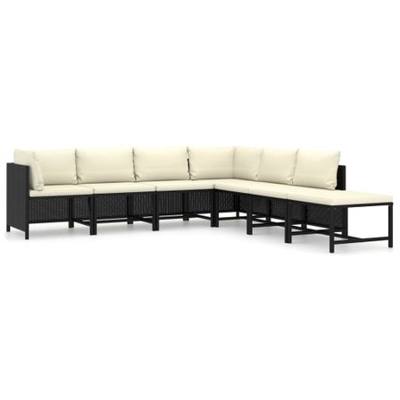 Salon de jardin 7 pcs avec coussins Résine tressée Noir 39